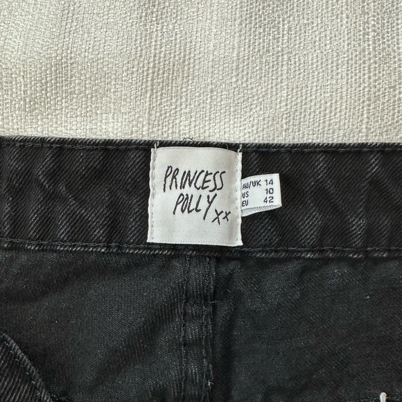 Princess Polly Black Jean Shorts Distressed Frayed Hem - Picture 5 of 9